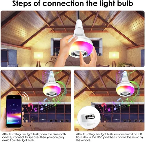 Miniatura 4 de eecoo Bombilla LED inteligente, altavoz de bombilla Bluetooth con regulable, RGB multicolor, audio y música, funciones estéreo, control remoto