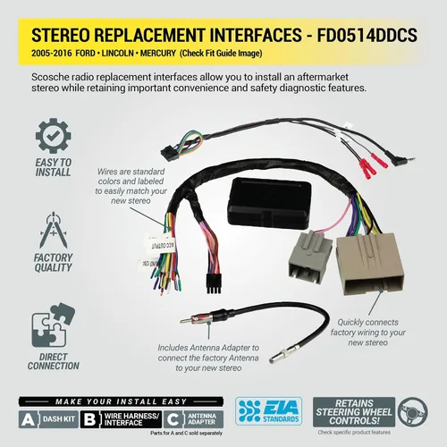 Miniatura 10 de Scosche FD0514DDCS - Kit de instalación de radio doble DIN para salpicadero compatible con vehículos Ford seleccionados, Lincoln o Mercury 2005-16