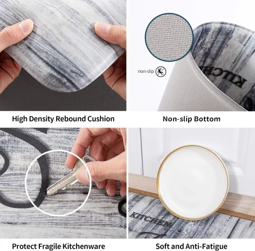 Miniatura 5 de Asrug Tapetes de cocina estilo granja para piso, alfombras de cocina a cuadros blancos y negros, antifatiga, impermeable, resistente a las manchas