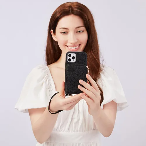 Miniatura 2 de Funda para iPhone 13 Pro Max de 6.7 pulgadas, bolso cruzado con cremallera con bloqueo RFID, soporte de 10 ranuras para tarjetas, cordón desmontable