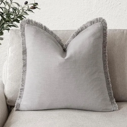 Miniatura 8 de Foindtower Fundas de almohada decorativas de lino con flecos, acogedora funda de cojín bohemia estilo farmhouse con borlas, funda de almohada