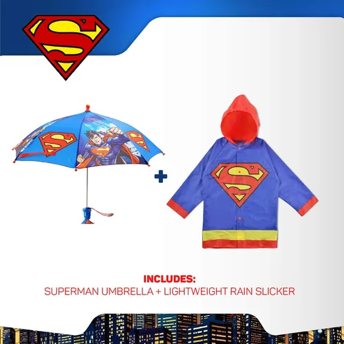 Miniatura 3 de DC Comics Conjunto de paraguas y Slicker, Batman o Superman para niños pequeños, para edades de 2 a 7 años