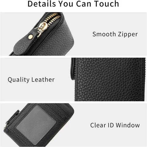 Miniatura 6 de RNIEGA Cartera pequeña para tarjetas de crédito, ligera, de cuero vegano, acordeón con cremallera, cartera para tarjetas de moda Rfid para mujer
