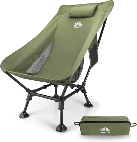 Night Cat Silla de camping de respaldo alto: silla de mochilero ligera y cómoda con soporte para la cabeza y pies antihundimiento para senderismo,