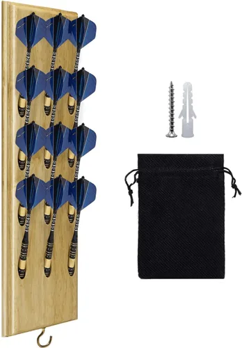 FDLS Soporte para dardos montado en la pared para 12 o 15 dardos de acero y punta suave, organizador de dardos para pared con gancho de metal, bolsa