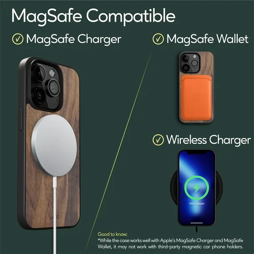 Miniatura 6 de iATO Funda para iPhone 13 Pro: cubierta de madera natural premium, protección de grado militar, ultrafina, compatible con MagSafe, ecológica, nogal