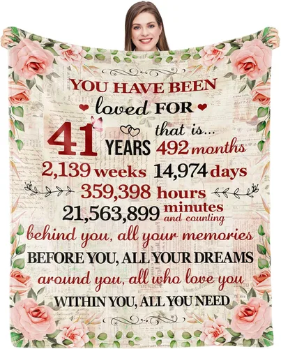 Miniatura 9 de Givetoyou Manta de cumpleaños número 37 para mujer, estampado floral rosa y blanco, 60 x 50 pulgadas, forro polar de poliéster, manta 34 años