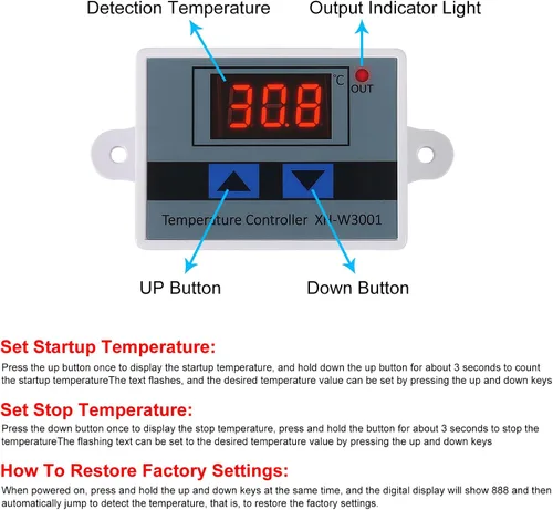 Miniatura 2 de UMLIFE 2 piezas XH-W3001 módulo controlador de temperatura LED digital, interruptor termostato digital con sonda impermeable, termostato electrónico