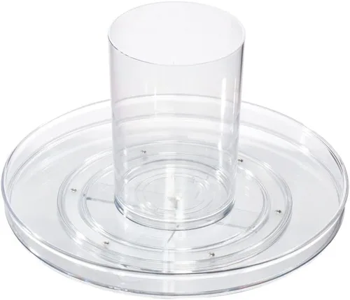 Miniatura 2 de iDesign The Sarah Tanno Collection Lazy Susan Organizador de cosméticos giratorio de 11 pulgadas con taza extraíble, transparente/blanco