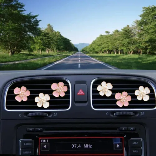 Miniatura 2 de Clips de Ambientadores para Ventilación 6 Piezas Lindos Accesorios de Carro con Flores para Mujeres y Niñas - Rosa y Blanco Decoraciones Estéticas