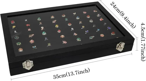 Miniatura 6 de Wuligirl - Bandeja organizadora de anillos con 100 ranuras y tapa transparente, organizador apilable de joyas como aretes, collares y anillos