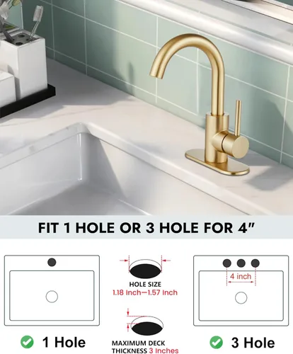 Miniatura 5 de Midanya Grifo de baño de un solo agujero, grifo de fregadero de barra de 1 agujero, adecuado para tocador de cocina, RV, boquilla giratoria de acero