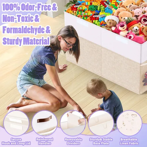 Miniatura 5 de Caja grande de almacenamiento de juguetes con divisor de tapa, organizador de juguetes plegable resistente, cofre organizador de juguetes, Grande