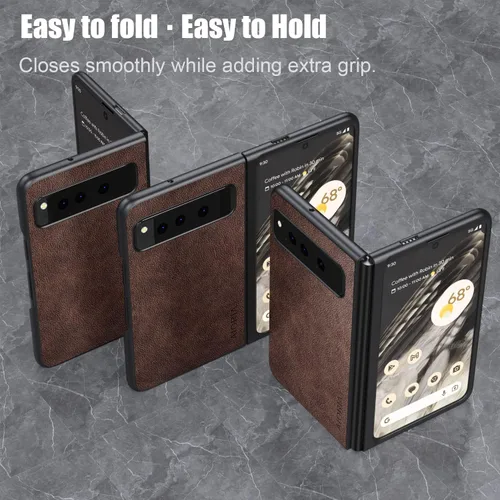Miniatura 6 de Funda para Google Pixel Fold de cuero de alta calidad, diseño retro, funda protectora completa para Google Pixel Fold 5G (café)