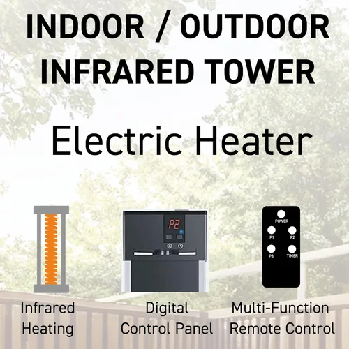 Miniatura 4 de Lifesmart Calentador de torre infrarrojo para exteriores, calor suplementario para garaje, terraza, patio, calentador eléctrico portátil