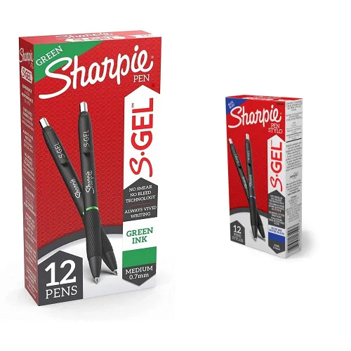 SHARPIE S-Gel - Bolígrafos de gel, punta media (0.028 in), verde, punta fina (0.020 in), azul, 24 unidades