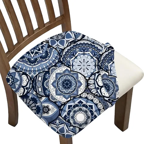 Miniatura 26 de Juego de 4 fundas elásticas para sillas de comedor, fundas para sillas de comedor con estampado floral, fundas para asientos de sillas con estampado