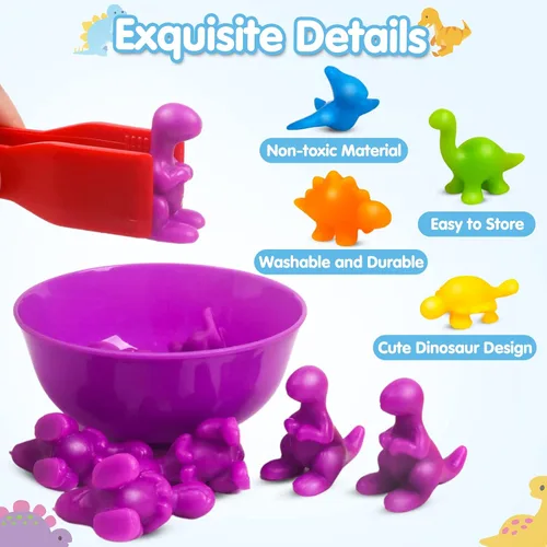 Miniatura 2 de GKDOMS Juguetes para contar dinosaurios, juego a juego con cuencos de clasificación, actividades de aprendizaje preescolar, juguetes sensoriales