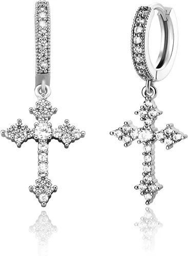 JINAO Aretes colgantes chapados en oro de 14 quilates con circonita cúbica 5A+, hipoalergénicos, de plata de ley, para hombres y mujeres