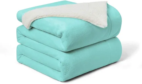 Walensee Sherpa Manta de forro polar de felpa (Tamaño individual, de 60 x 80 pulgadas, azul claro) mullida, reversible, de microfibra supersuave,