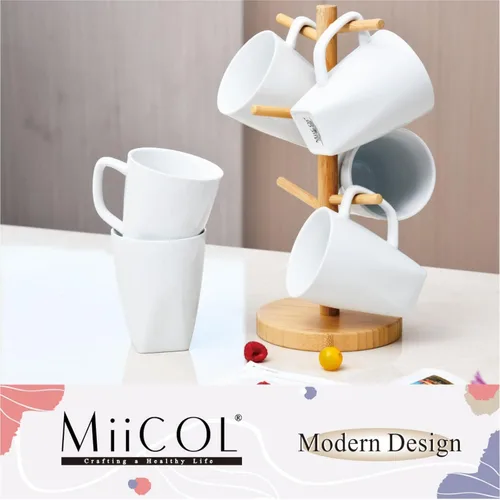 Miniatura 9 de Miicol Juego de 6 tazas de café de porcelana, tazas de café grandes de 14 onzas, tazas de té blanco, tazas de cerámica para latte, capuchino, leche