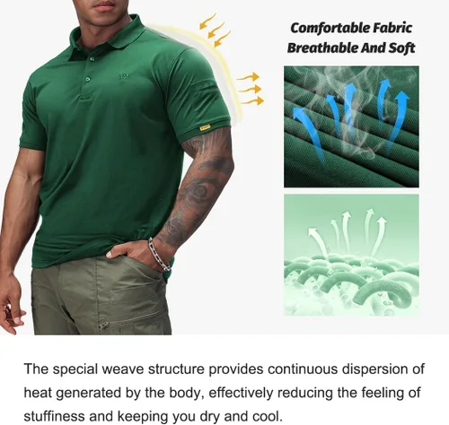 Miniatura 5 de IDOGEAR Polo táctico de manga corta de secado rápido rendimiento camisa de golf de ajuste regular camiseta con absorción de humedad