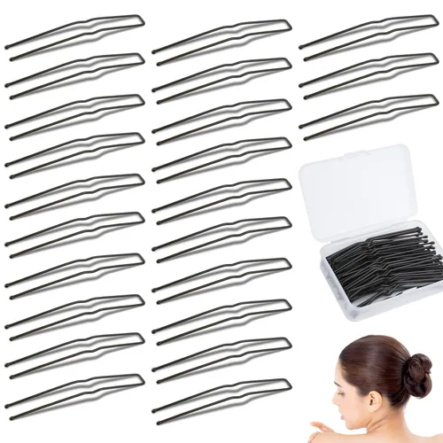 Miniatura 2 de 36 horquillas de pelo en forma de U de metal Bobby Ballet para mujeres y niñas, tenedores de pelo grueso fino largo rizado (negro)