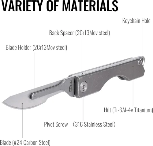 Miniatura 8 de KeyUnity KK01 Cuchillo plegable de titanio, cuchillo de bolsillo EDC con hoja reemplazable #24, para caza al aire libre, campamento, pesca