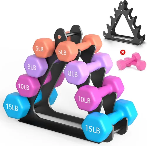 4-Tier Dumbbell Rack for 1-15 lb Weights, Holds 5 Pairs Space-Saving Sturdy A-Frame Stand for Home Gym, Weight Rack for Women's Dumbbell Set