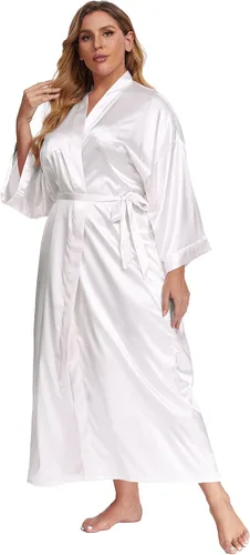 Miniatura 3 de Batas largas de satén para mujer, tallas grandes, batas largas de seda, kimonos, ropa de dormir