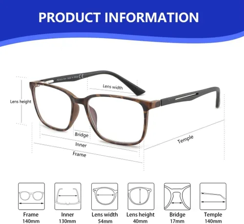 Miniatura 2 de BLUEMOKY Gafas de lectura de luz azul para hombres, lectores de marco cuadrado deportivo, gafas de computadora antirreflejos C02 Tortuga