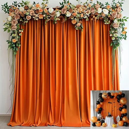 TAYNSDJ101 - Cortina de boda naranja sin arrugas, sin arrugas, para fiestas, bodas, arcos, fiestas, ceremonias, escenarios, decoración de escenario,
