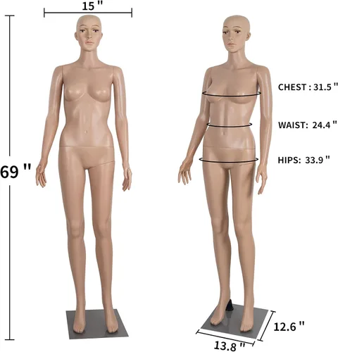 Miniatura 2 de Maniquí femenino de cuerpo completo con forma de vestido, soporte de 69 pulgadas ajustable, maniquí desmontable de plástico, cabeza de exhibición