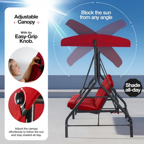 Miniatura 5 de Columpio para porche, columpio de 3 asientos para patio al aire libre con toldo para adultos, cama deslizante convertible, cojines gruesos