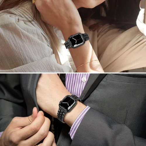 Miniatura 7 de Anlinser Correas de metal compatibles con Apple Watch de 1.65, 1.61, 1.57, 1.49 pulgadas para mujeres y hombres, correa de repuesto de acero Negro