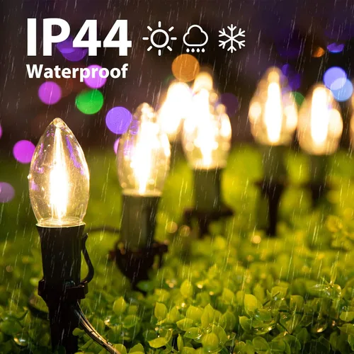 Miniatura 2 de Luces LED C9 para camino, 2 juegos en total de 51.4 pies de luz de camino de Navidad con 40 bombillas y estacas, tira de luces extensibles Blanco