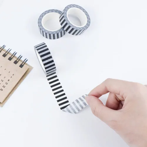 Miniatura 4 de MEI YI TIAN Juego de 3 cintas Washi de rayas negras, etiquetado de papel decorativo, cintas adhesivas para bricolaje, decoración de diario