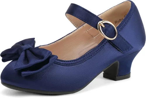 Miniatura 145 de PANDANINJIA Vestido de jada para niñas y niños pequeños, zapatos de princesa Mary Jane con tacones con lazo para fiesta, boda, boda