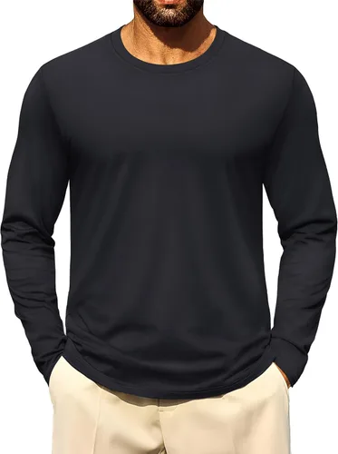 Miniatura 23 de Cotrasen - Camisetas básicas de manga larga para hombre, de algodón, con cuello redondo, transpirables, suaves y casuales