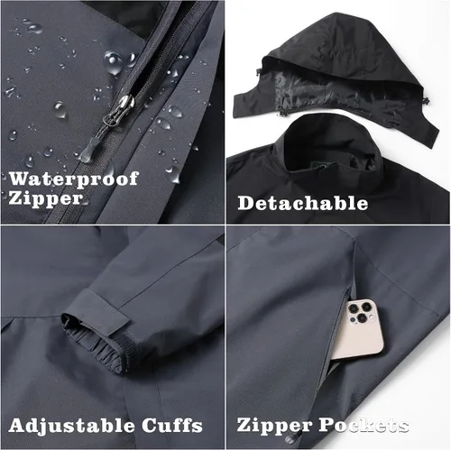 Miniatura 9 de GIISAM Chaqueta de lluvia para hombre, impermeable, ligera, para exteriores, rompevientos con capucha