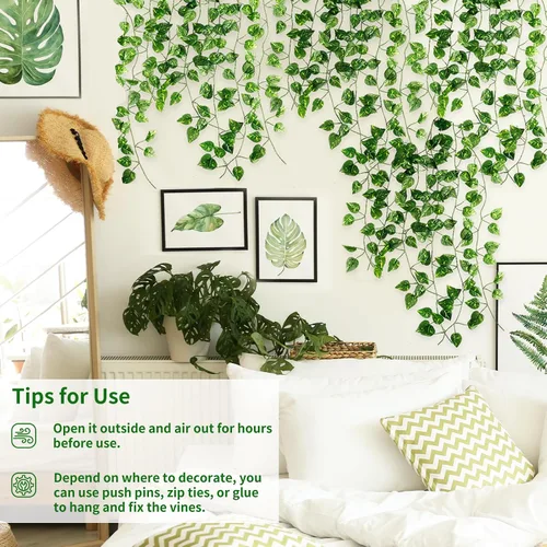 Miniatura 3 de CEWOR Paquete de 10 enredaderas artificiales para decoración de habitaciones, guirnalda de hiedra artificial, enredaderas falsas para colgar plantas