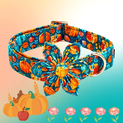 Miniatura 3 de Collar para perro Elegant little tail de otoño, collares para mascotas de Halloween con flor, lindo estampado de calabaza, collar para cachorro