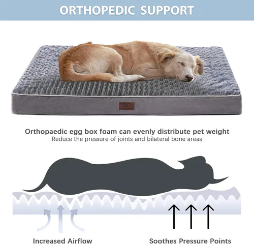 Miniatura 2 de WNPETHOME Cama ortopédica grande para perro, cama grande impermeable para perros con funda extraíble lavable y parte inferior antideslizante, Gris