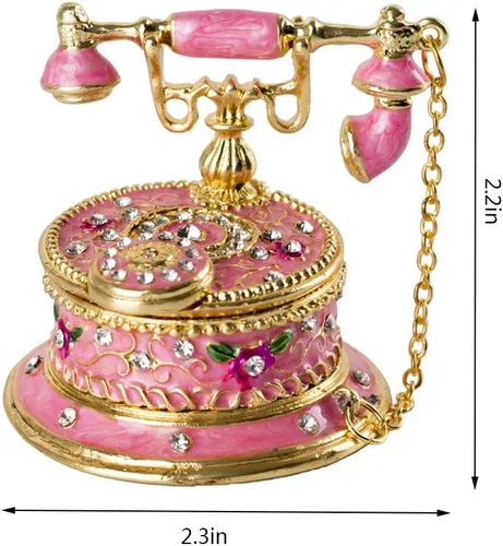 Miniatura 20 de SEVENBEES Figuras de teléfono turquesa, caja esmaltada con bisagras con cristales rosados, joyeros decorativos, coleccionables, regalos para niñas