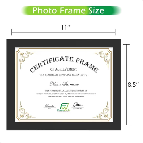 Miniatura 2 de FrameWorks - Paquete de 2 - Marcos clásicos de madera para documentos y diplomas de 8.5 x 11 pulgadas con vidrio templado - Negro