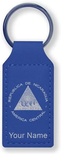 Miniatura 15 de LaserGram Llavero rectangular, bandera de Nicaragua, grabado personalizado incluido, Bambú
