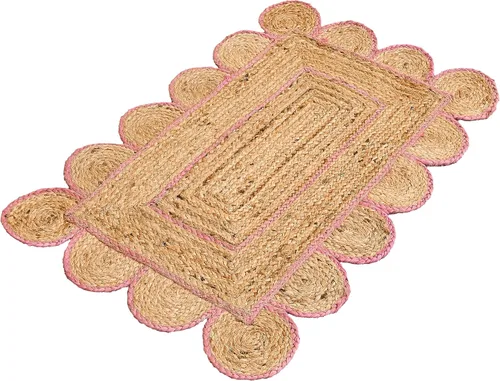Miniatura 9 de KLAVATE Alfombra festoneada para decoración del hogar trenzada de yute bohemio de calidad clásica hecha a mano natural