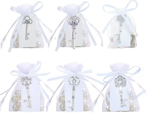 30 unidades de abridor de botellas vintage rústico plateado con bolsa transparente etiqueta de tarjeta para recuerdos de boda, decoración de fiesta,
