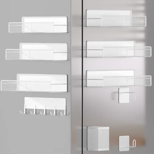 Miniatura 34 de Estante magnético para especias para refrigerador, paquete de 7 estantes magnéticos fuertes 100% de metal, organizador de especias con soporte