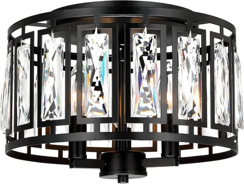 Miniatura 14 de Lámpara colgante de cristal con pantalla de tambor negra mate, araña de 2 paquetes para isla de cocina, luces de techo modernas para sala de estar